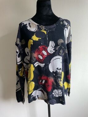 Desigual Disney Mickey Mouse Sweater Womens L 100% Cotton Graphic Knit Top